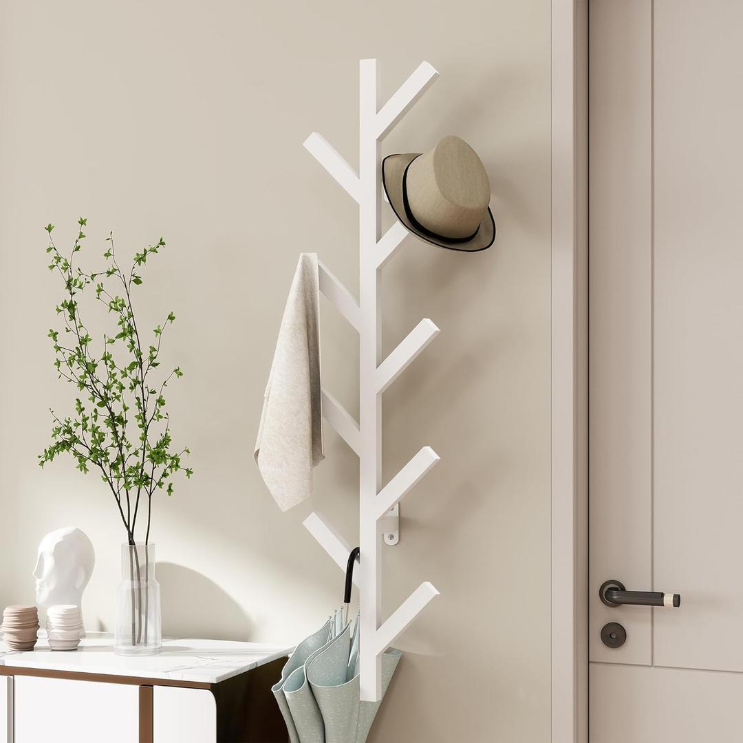 Vlush Wall Mounted Metal Coat Rack with 9 Hooks Modern Minimalist Coat Racks, Upright hat rack for wall for Hanging Clothes, Hats, Hanging Bags and Scarves Entrance Wall Iron Coat Rack (White) (37.8"L)