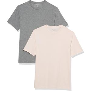 Amazon Essentials Men's Short Sleeve T-Shirts, Slim-Fit, Crewneck, Pack of 2 (X-Large, Grey Heather/Pale Pink)