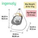Ingenuity SimpleComfort Compact Baby Swing, Rotating Seat Swings in 3 Directions, 6 Speeds, 8 Melodies & 3 Nature Sounds, Ages 0-9 Months, Up to 20 Pounds - Parker