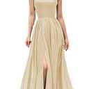 YMSHA Bow Bridesmaid Dress for Women High Slit Prom Dresses for Teens Aline Simple Satin Formal Gowns with Pockets 2025 Champagne 2