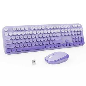 Wireless Keyboard and Mouse Combo, 2.4GHZ Typewriter Retro Full Size Keyboards, Cute Colorful Computer Keyboard and Wireless Mouse for Laptop/Desktop/Windows/PC (Purple Gradient)
