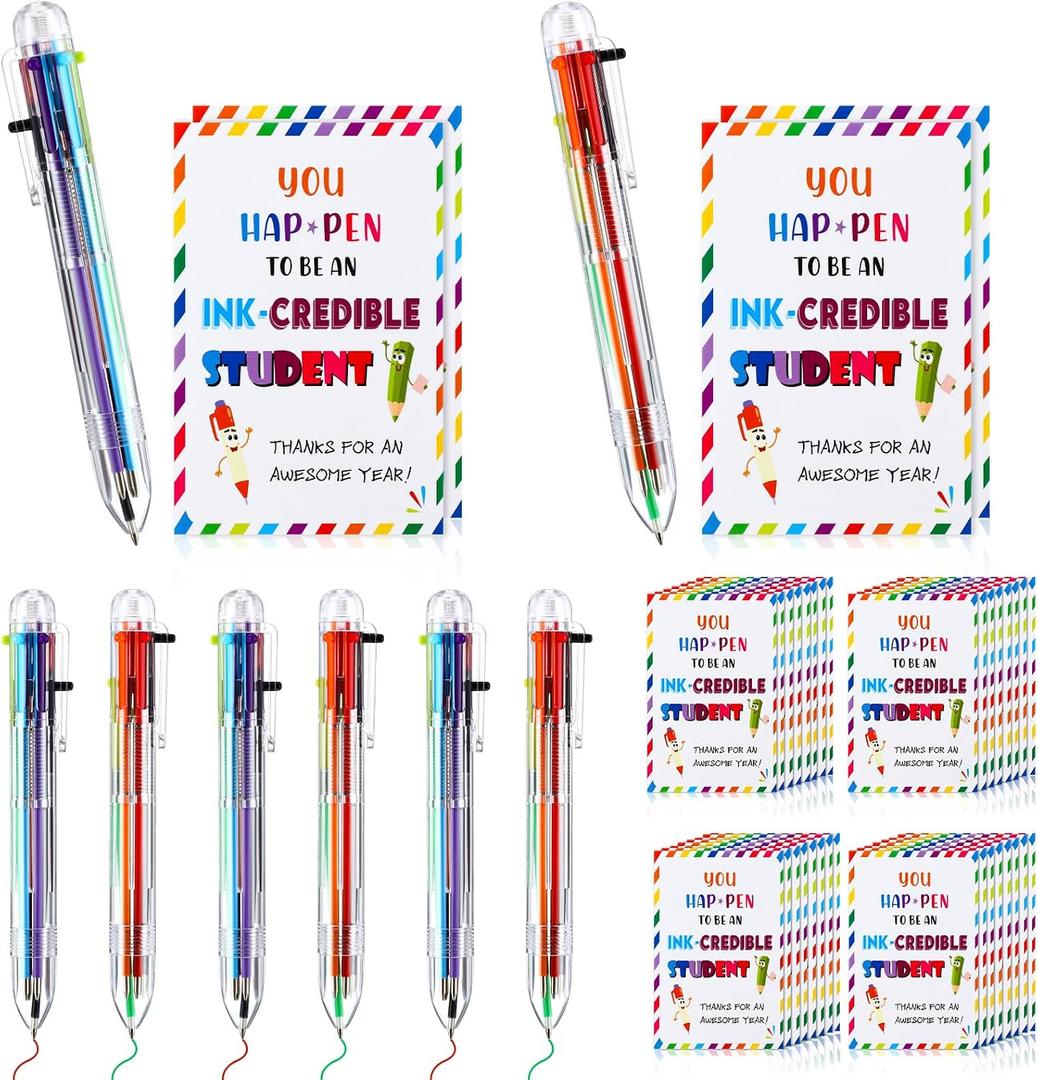 Sabary 30 Sets End of Year Student Gifts from Teacher 0.5mm 6 in 1 Multicolor Ballpoint Pen Retractable with You Are Awesome Cards Classroom Party Favors Bulk for School Office(Classic Style)