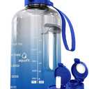 AQUAFIT Half Gallon Water Bottle with Time Marker - Straw & Chug Lid - BPA Free Gym Water Bottle with Straw - Big Gallon Jug (Blue Skies, 64 oz - 2 Lids)