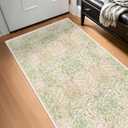 Washable Neutral Floral Living Room Rug, 3x5 Area Rugs for Bedroom, Nursery, Kitchen, Large Entryway, Vintage Non-Slip Throw Rug Low Pile Stain Resistant (3x5 Garden Green)