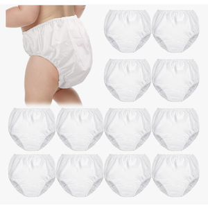 Funtery 12 Packs Waterproof Plastic Pants for Toddlers Reusable Diaper Covers Unisex Baby Potty Training Underwear Covers, M