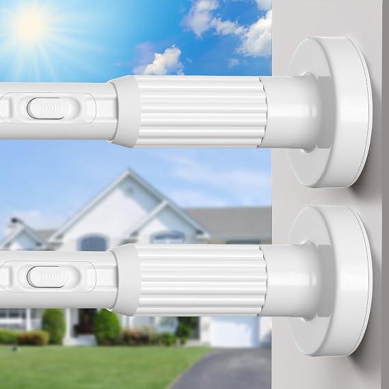 MEXAU 2 Pack White Tension Curtain Rods 41-126 In Extra Long Outdoor Patio Curtain Rods No Drilling Adjustable Heavy Duty Tension Rods for Windows Bathroom Living Room Curtains, Rod Diameter 1.26In