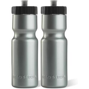 50 Strong Sports Water Bottles  Reusable 22 oz BPA-Free Plastic Bottles with Pull Top Cap  Made in USA  Top Rack Dishwasher Safe  Fits Most Bike Cages Brand (Silver)