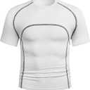 WDIRARA Men's Line Decor Slim Fit Crop T-Shirts Round Neck Short Sleeve Summer Tee Tops (White, L)