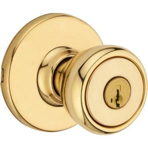 Kwikset Tylo Entry Door Knob with Lock and Key, Secure Keyed Handle Exterior, Front Entrance and Bedroom, Polished Brass, Pick Resistant SmartKey Rekey Security, 1 Count 