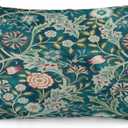 Teal Green Blue Vintage Floral Botanical William Morris Throw Pillow Covers 12x20 Inch Aesthetic Pillow Velvet Decorative Pillowcase Home Decor Living Room Cushion Case for Bed Sofa Couch (20" x 12" (Pack of 1), Color 1)