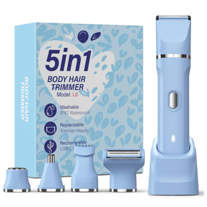 5-in-1 Bikini Trimmer for Women, IPX7 Waterproof Electric Razors Shaver, Cordless Body Hair Trimmer, Facial & Pubic Hair Removal, Ceramic Blade (Sky Blue)