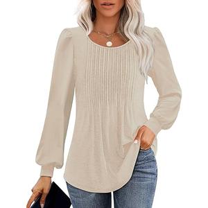 Long Sleeve Shirts For Women Fall Fashion 2025 Womens Tunic Tops Pleated Crew Neck Puff Sleeve Blouses Dressy Casual 2X