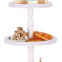 Urban Deco Wooden Tiered Tray 3-Tier Decorative Tray Stand Farmhouse Serving Tray, Round Wooden Cupcake Display Stand with Metal Handle, White Tiered Fruits Tray for Home Party Decorations