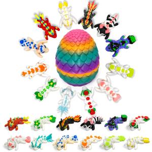 TUTHKOTH 12 Pcs 3D Printed Dragon Figurines Set in Rainbow Egg - 1.9 Inch Mini Articulated Dragon Collection with Movable Joints, Fantasy Easter Decoration Gift for Adults