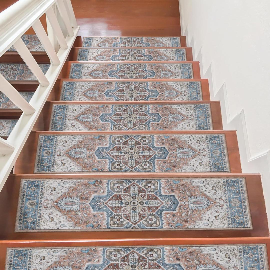 OJIA Non-Slip Stair Treads for Wooden Steps 30"x8" Indoor Stair Runner 15PCS Residue-Free Rubber Backed Carpet Stair Treads Staircase Step Treads Stair Rugs Mats for Kids and Dogs, Beige