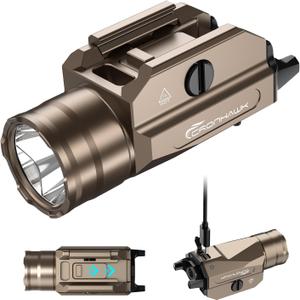 Rechargeable Pistol Light, 1350 Lumen Pic Rail Mounted Flashlight with Strobe, Fits MIL-STD-1913 Picatinny, Aluminum Alloy, FDE