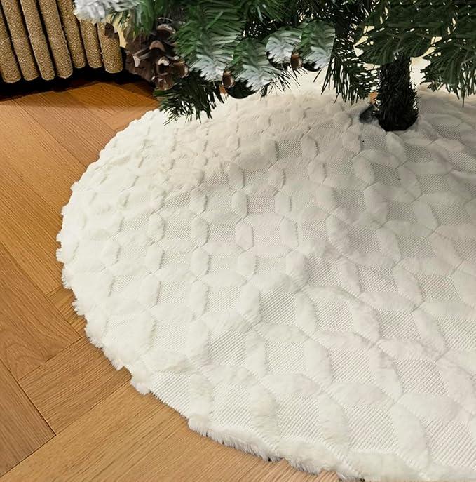 AOGU 36 Inch Christmas Tree Skirt Faux Fur with Cable Knit Knitted Thick Decoration for Merry Christmas Decorations