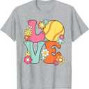 Softball Love Cute Softball Lover Women Teens Girls Kids T-Shirt, Color: Heather Grey, Large Youth