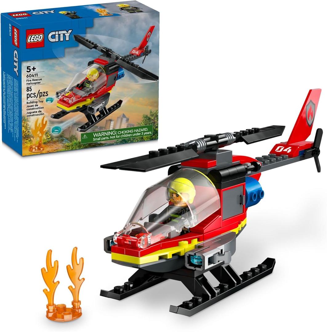 LEGO City Fire Rescue Helicopter Toy, Building Set with Firefighter Minifigure Pilot, Fun Gift or Pretend Play Toy for Boys, Girls and Kids Ages 5 and Up, 60411