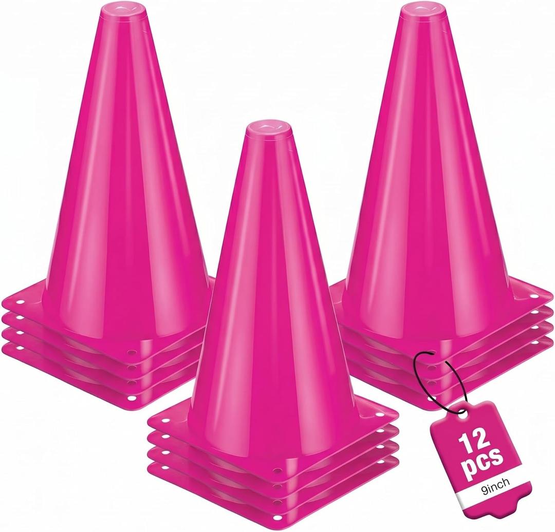 12pcs Cones 9 Inch Soccer Cones and Plastic Traffic Cones, Durable Cones for Sports Training, Ideal for Soccer, Basketball, Football, Skating, and Agility Drills Practice