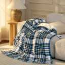 Bedsure Plaid Heated Blanket Throw - Flannel Sherpa Electric Blanket with Plaid Pattern, Heating with 6 Heating Levels, 4 Time Settings, 3-Hour Auto-Off, Warm Gifts for Grandma (Blue, 50"x60")