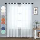 White Curtains 108 Inches Long for Living Room Decor Set 2 Panels Grommet Linen Textured Window Sheers Extra Long Drape Floor to Ceiling Curtains for Patio Sliding Glass Door Outdoor 52x108 Length