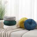 MOJUN Velvet Throw Pillow - Round, Pleated, Filled - Home Decorative Pillow for Couch, Chair, Bed, Car, Floor (Yellow, 14inch)