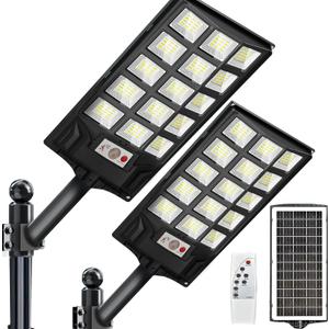 Voolex 2 Packs Solar Stree Light 10000LM Wide Angle Flood Lights Solar Dusk to Dawn Lights Outdoor with Remote Control & Motion Sensor for Garden,Yard,Path, Parking Lot