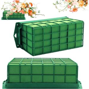 2 Pieces Floral Foam Cage, Flower Arrangements Supplies With Rectangle Holder, Bricks for Fresh Flower Wedding Holiday Decorations Green