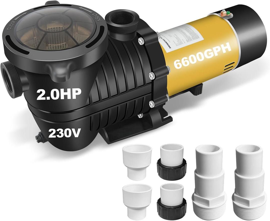 2.0HP Energy-Saving 230V Two-Speed Pool Pump for In/Above Ground Pools, 6600 GPH Self-Priming Pool Motor with 1.25" & 1.5" & 2.0" Adapters
