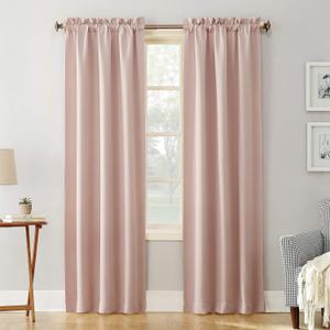 Sun Zero Easton Energy Saving Blackout Rod Pocket Curtain Panel, 40" x 84", Blush Pink (40"W x 84"L (Pack of 1))