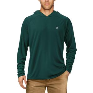 Roadbox UPF 50+ Fishing Shirts for Men, Long Sleeve UV Sun Protection Hoodie, Outdoor Hiking Running Swimming Rash Guard (Green, M)