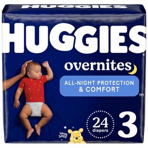 HUGGIES Nighttime Baby Diapers Overnites, White, Size 3 , 24 Count