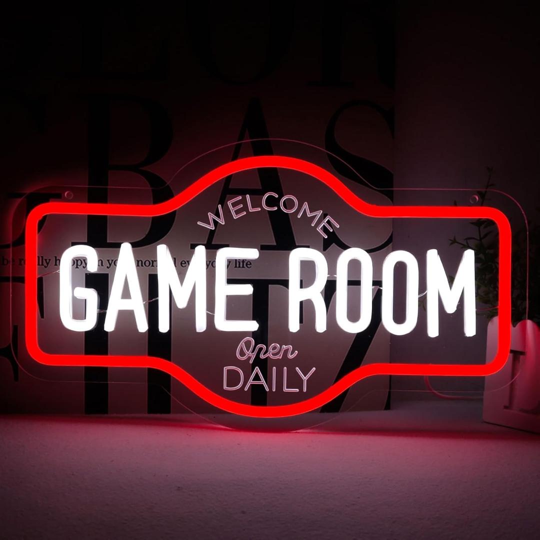 Game Room Neon Sign, Welcome Game Room Open Daily Neon Lights Wall Decor for Internet Cafe, Gaming Room, Man cave, Bedroom Gift Art for Boys Girls-16.93 x 9.92 IN-USB Powered-Acrylic