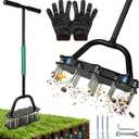Manual Lawn Aerator Tool, 17 Spikes, Spring-Assisted Debris Release