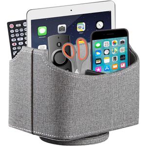 PU Leather Remote Control Holder,360 Degree Spinning Desk TV Remote Caddy, Desk Organizers and Accessories, for Controller, Media, Mail, Calculator, Mobile Phone, Pen Storage Holder (Gray Cloth)