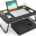 BUYIFY Portable Foldable Laptop Desk for Bed and Couch, Adjustable Lap Desk with Cup Holder and Phone Holder, Ideal for Working, Reading, Writing, and Breakfast (Black)