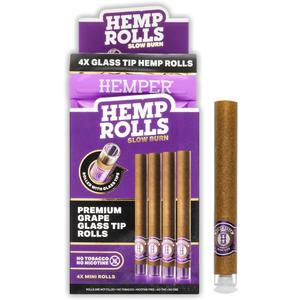 Hemper Pre-Rolled Mini Size Hemp Rolls with Reusable Glass Tips - 4PK | 12ct Display | Hand-Rolled, Natural Hemp Paper Rolls in Protective Case for Smooth, Clean Burn and Freshness - (Grape)