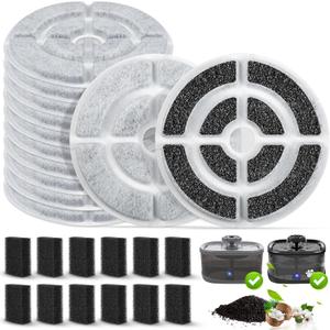 12 Pack 7" Activated Carbon Filters for SIBAYS 2.5GAL/9.5L Dog Water Fountain, 18cm Large Size Filters and Sponges for Kastty 9L Large Dog Water Fountains, 12 Pack Filters + 12 Pack Sponges