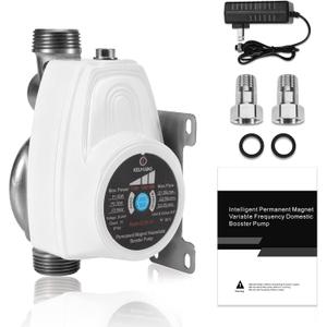 Smart Water Pressure Booster Pump with 1.5" NPT Adapter, 1" Inlet/Outlet | Auto On/Off Speed Adjustable 26 PSI 555 GPH 85W 24V DC Energy-Saving Quiet Pump for Home, Shower, Kitchen, Irrigation