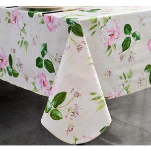 Vinyl Tablecloth with Flannel Backing - Waterproof, Oil-Proof, Easy to Clean -Plastic Table Cloth - Perfect for Dining Tables, Kitchen Tables, Parties (Beige Flowers, 6084 Inch Rectangular)