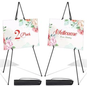 Display Easel Stand for Wedding Signs, EHWINE 2 Pack 63 Inch Foldable Painting Easels, Tripod Metal Poster Easel Display Holders, Portable Lightweight Floor Display Easel Poster Board Stand