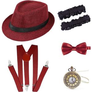 Gionforsy 1920s Accessories for Men 20s Gatsby Gangster Costume Accessories Set Panama Hat Set Roaring 20s Costume