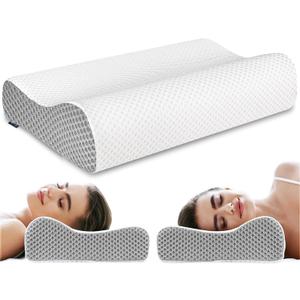 Memory Foam Pillows, Cervical Neck Pillow for Sleeping, Ergonomic Pillow for Neck Pain Relief, Contour Support for Side Back Sleepers (Gray)