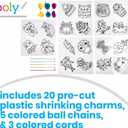 Ooly 28 PC DIY Shrinking Art Kit for Kids, 20 Plastic Pre Cut Charms and More, No Mess Creative Activity Jewelry Making Kit - Fun Friends