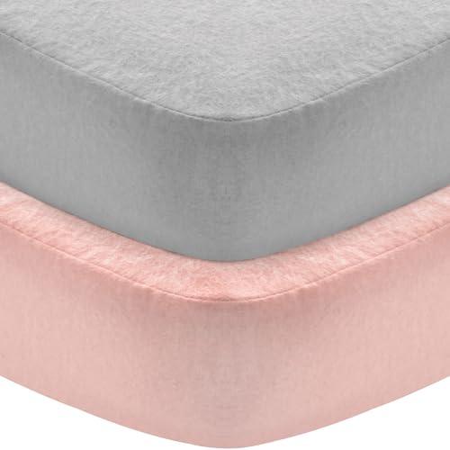 Flannel Crib Sheet 2 Pack, 100% Cotton Flannel, Heavenly Soft Fitted Sheet for Standard Crib (28" X 52") and Toddler Mattresses, Grey&Pink