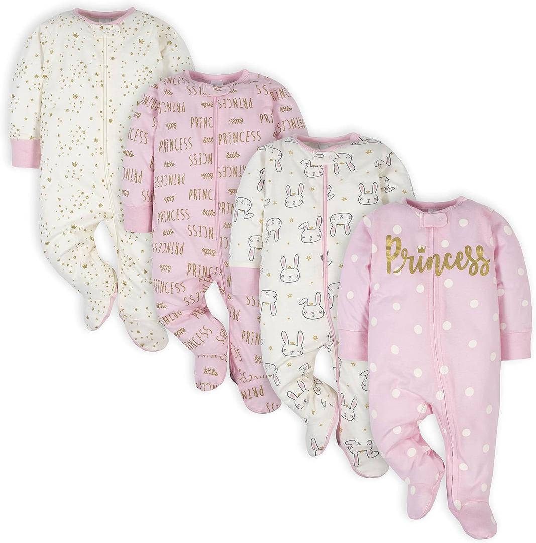 Gerber baby-girls 4 Pack Sleep N' Play Footie (3-6 Months)