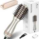 Aima Beauty Small Auto Dual Voltage Hair Dryer Brush Cool Shot Hot Air | Travel 2 Inch Oval Barrel Lift Hair Root Negative Ionic Frizz-Free Straightening/Volumizing/Detangle/Drying Champagne Silver