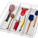 madesmart Utensil Tray - Large | Light Grey | Clear Soft Grip Collection | 3-compartment | Soft-grip Lining | Non-slip Feet | BPA-free