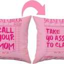 Funny Pink Call Your Mom Pillow Covers 18x18, Cute College Dorm Decor, Trendy Retro Pink Throw Pillow Covers for Girls Room Dorm Bedroom Decor, Gifts for College Girls, Set of 1